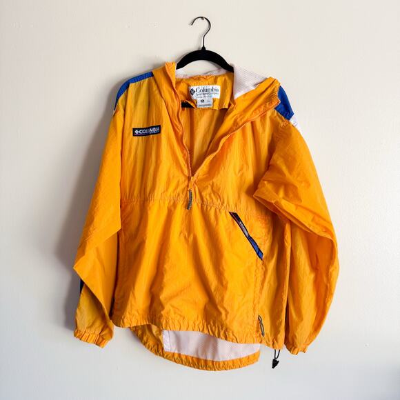 Vintage Columbia Yellow + Blue Windbreaker Hooded Jacket - Men's Large - Picture 1 of 12